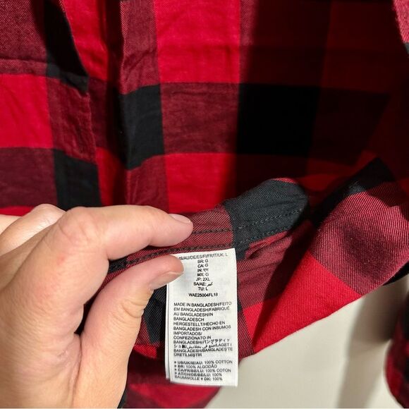 Amazon Essentials Women's Red and Black Checkered Button Down Shirt (421) - Picture 2 of 3